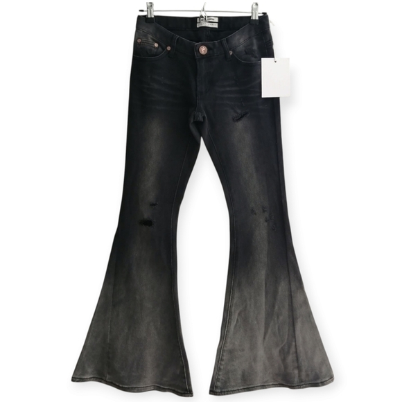 NWT One Teaspoon Marines Extreme Flare Low Rise Jeans Black Oak 24 - Picture 1 of 16